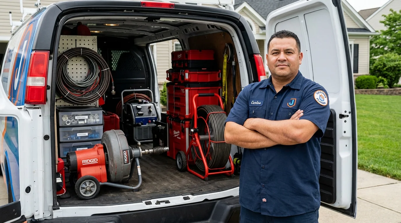 Professional drain cleaning equipment and Johns Plumbing LLC plumber in Rock Valley
