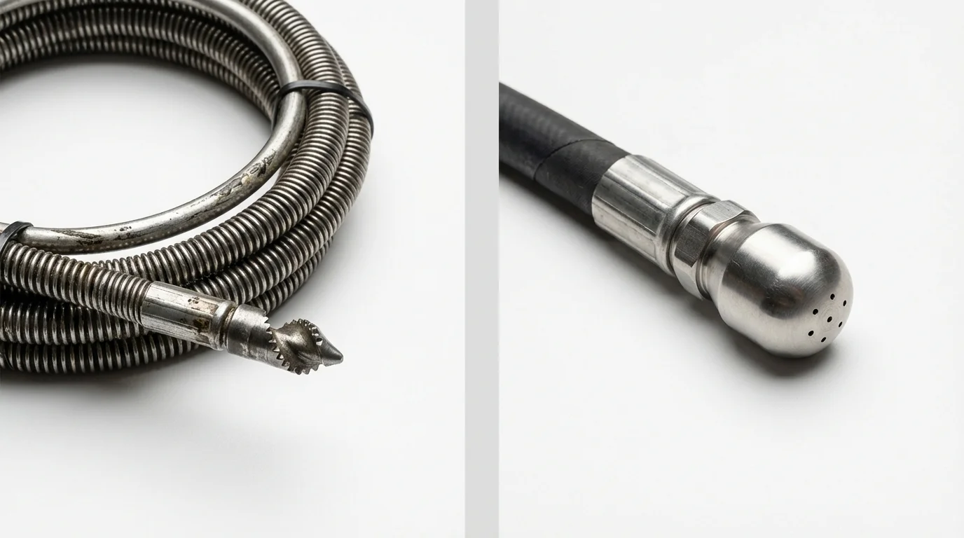 Drain snake cable and hydro jetting nozzle used for drain cleaning in Rock Valley, IA