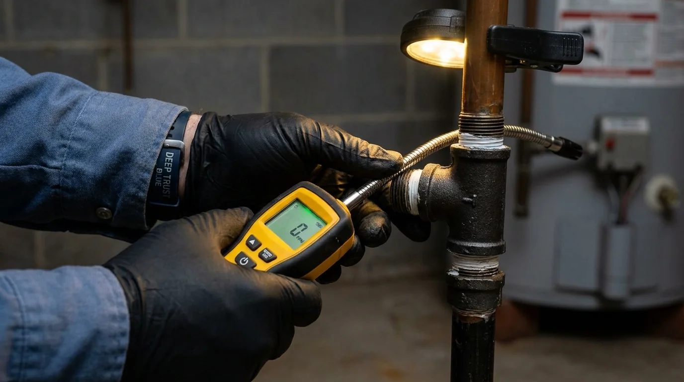 Gas leak detection with electronic sniffer by Johns Plumbing LLC in Rock Valley