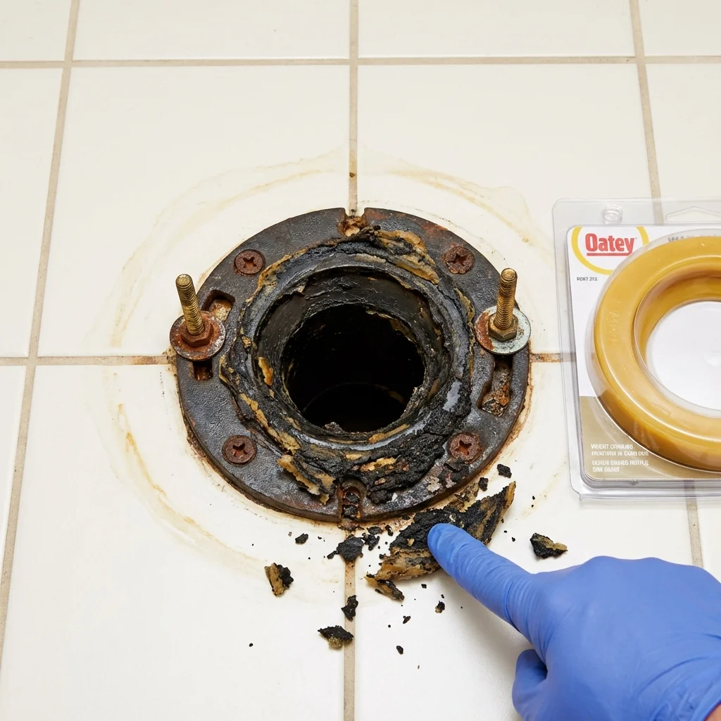 Failed wax ring showing water seepage at the base of a toilet in a Rock Valley, IA home